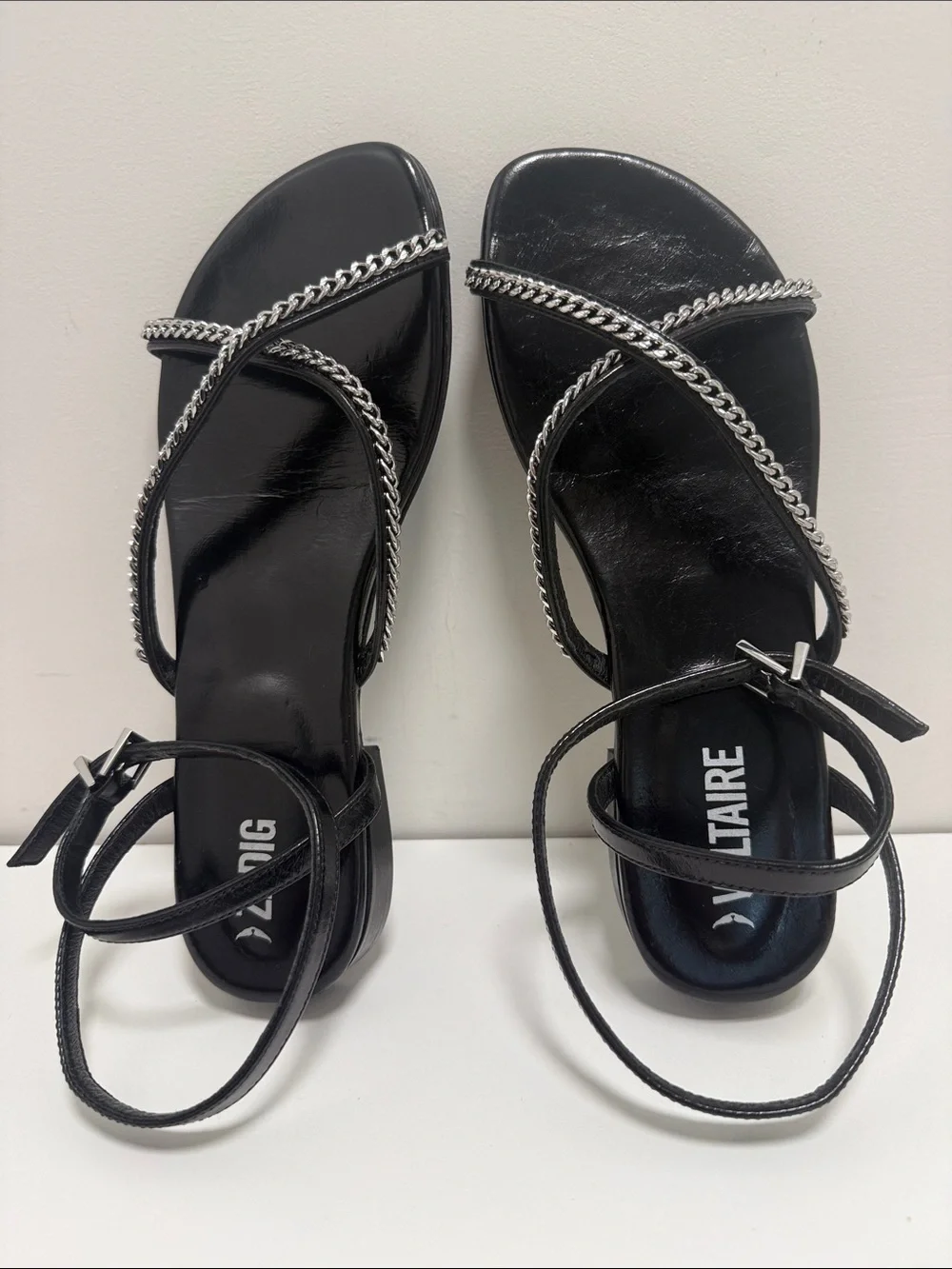 Zadig & Voltaire Black Leather Strappy Sandals with Silver Chain Trim sz EU38 - Picture 14 of 16